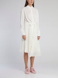 White Accordion Pleated Shirt Dress