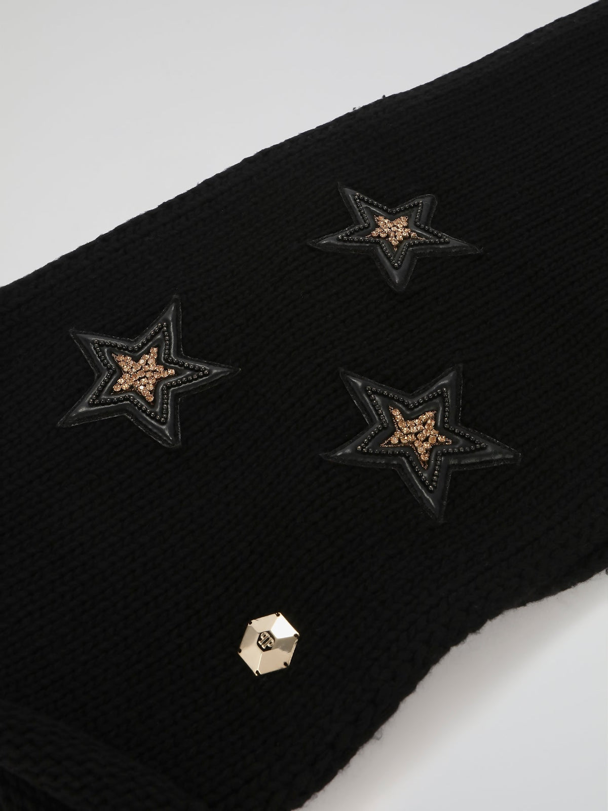 Black Star Appliqu��d Long Scarf