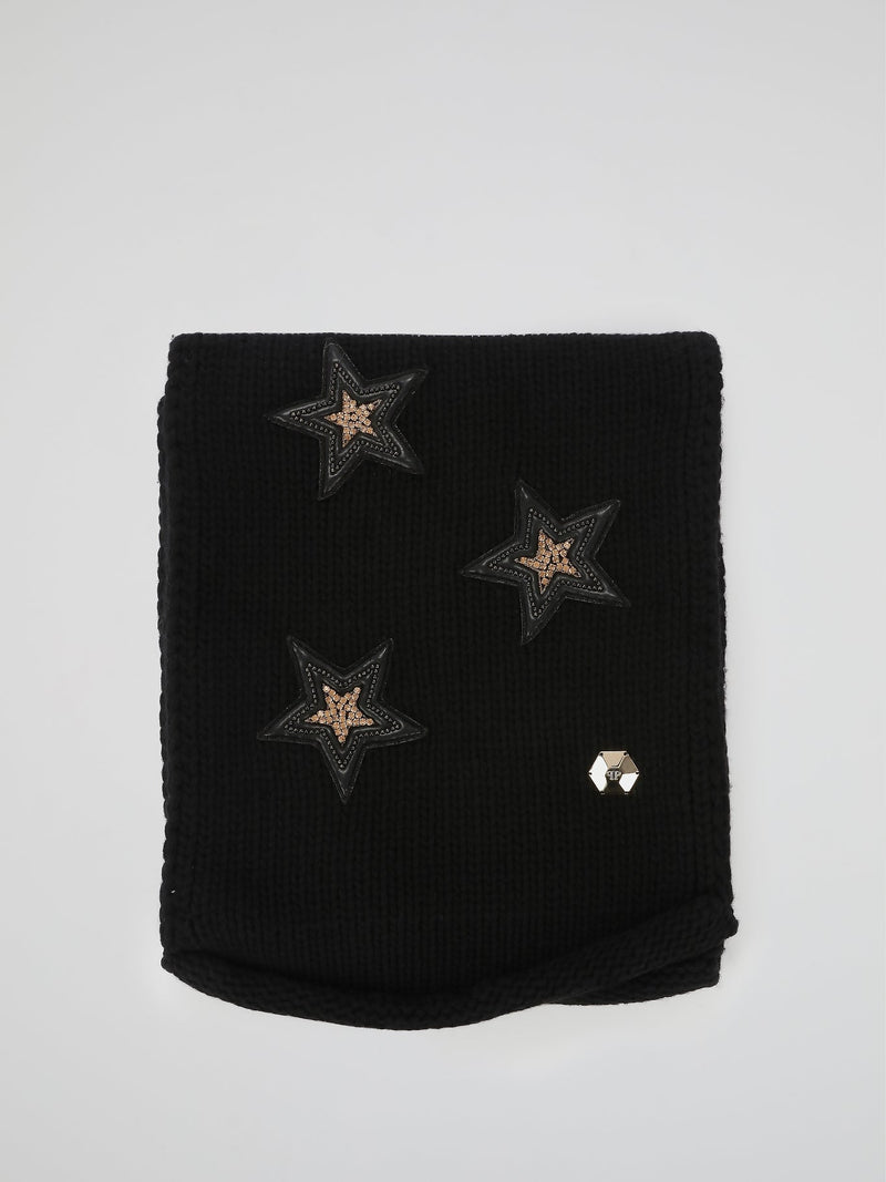 Black Star Appliqu��d Long Scarf