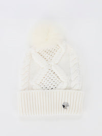 White Ribbed Pom Pom Beanie