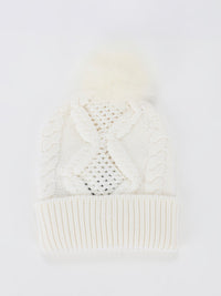 White Ribbed Pom Pom Beanie