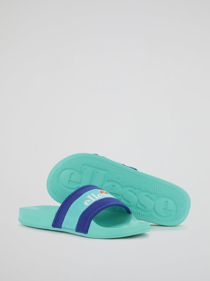 Borgaro Turquoise Logo Stripe Slides