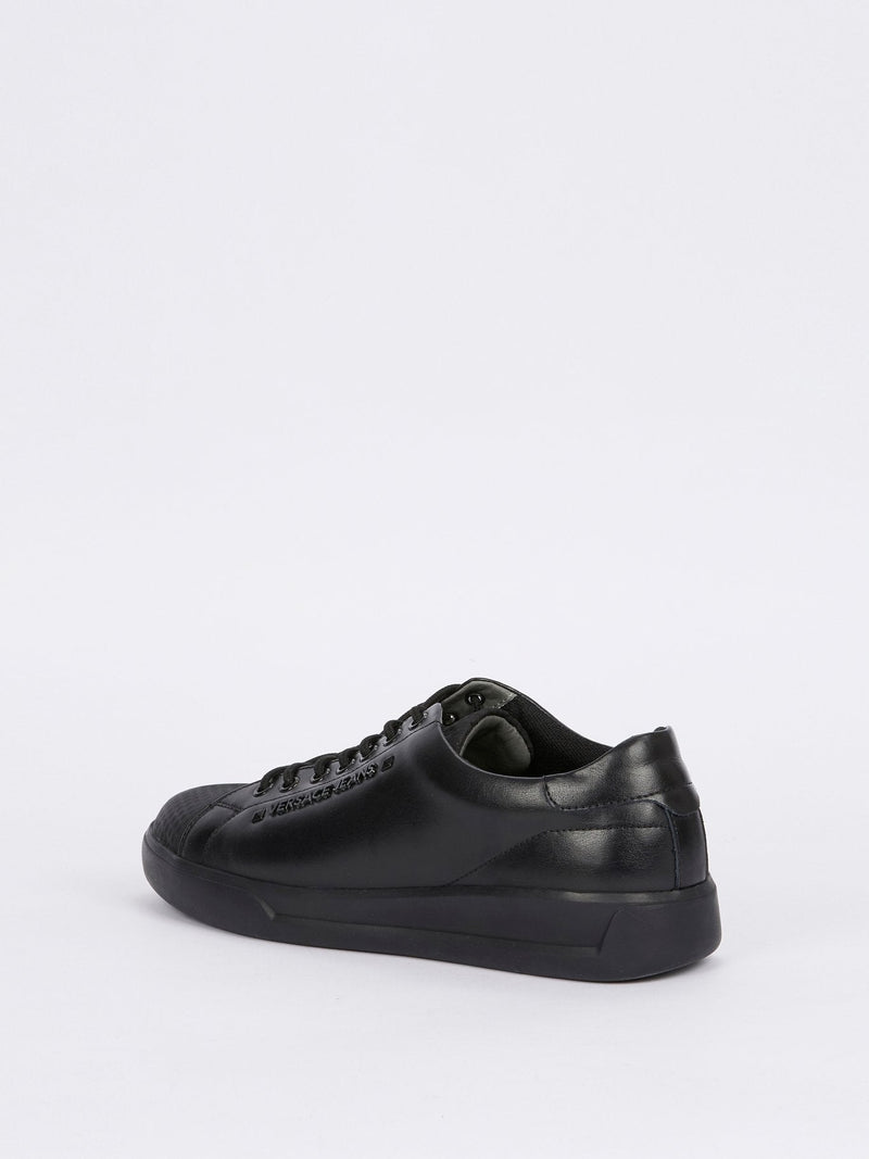 Black Perforated Cap Toe Leather Sneakers