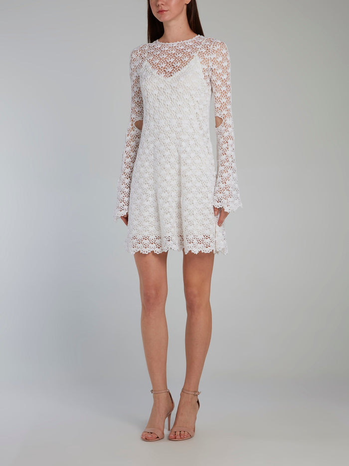 White Crochet Overlay Mini Dress