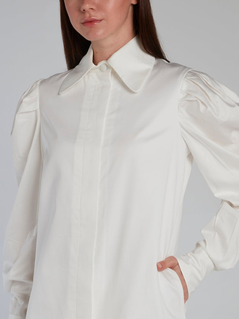 White Leg Of Mutton Sleeve Blouse