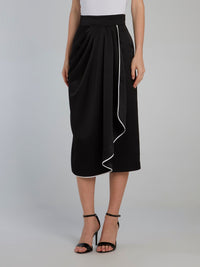 Black Draped Midi Skirt