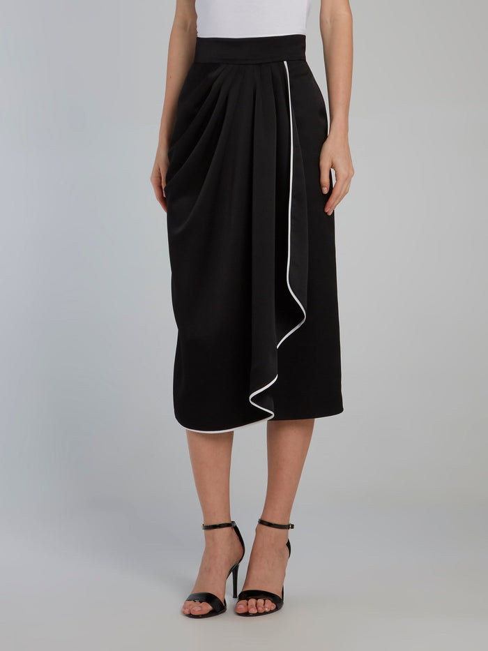 Black Draped Midi Skirt