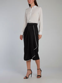 Black Draped Midi Skirt