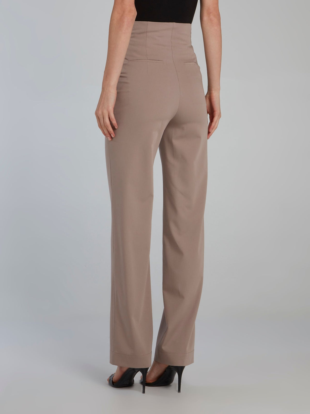 Beige High Rise Straight Pants