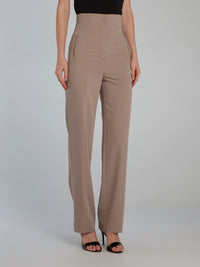 Beige High Rise Straight Pants