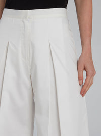 White Wide Leg Pleated Culottes