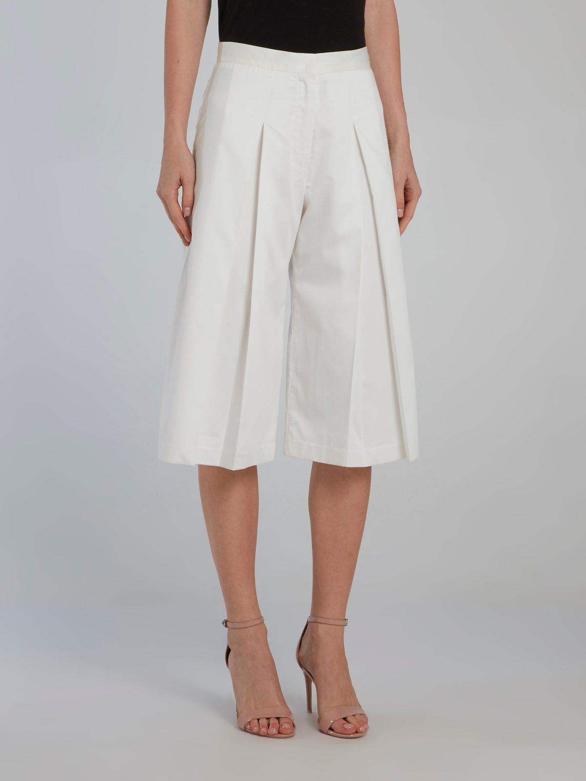 White Wide Leg Pleated Culottes