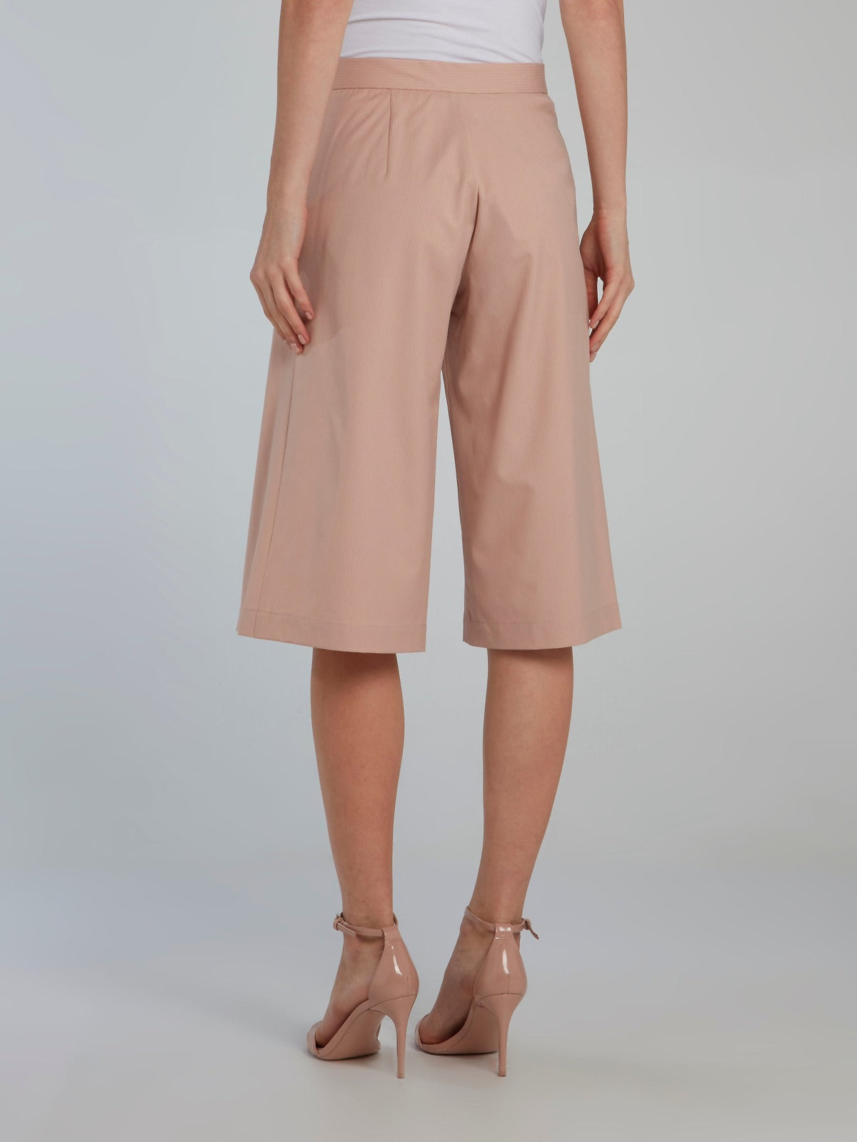 Beige Pleated Pinstripe Culottes