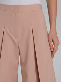 Beige Pleated Pinstripe Culottes