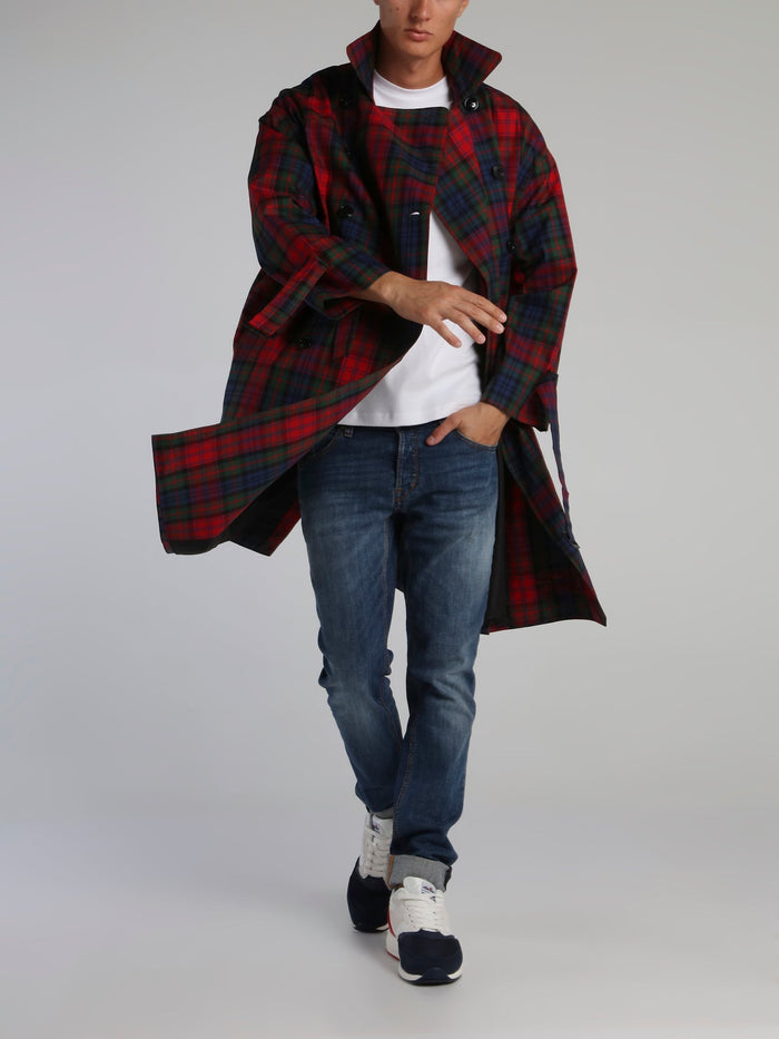 Oversized Scotland Check Trench Coat