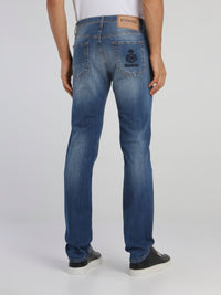 Straight Cut Denim Jeans With Rear Logo