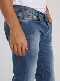 Straight Cut Denim Jeans With Rear Logo