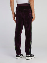 Purple Side Stripe Drawstring Velvet Trousers