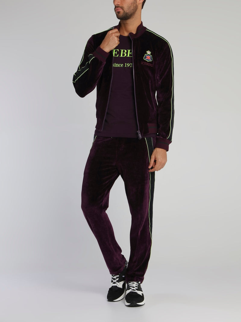 Purple Side Stripe Drawstring Velvet Trousers