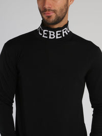 Black Logo Knitted High Neck Top