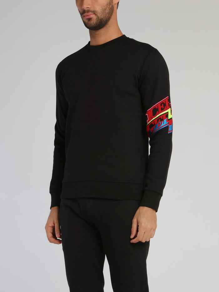 Black Logo Panel Cotton  Sweatshirt