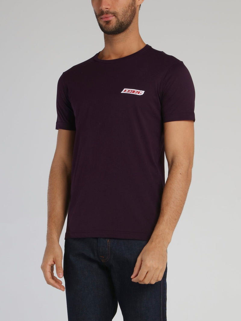 Purple Embroidered Logo Crewneck T-Shirt