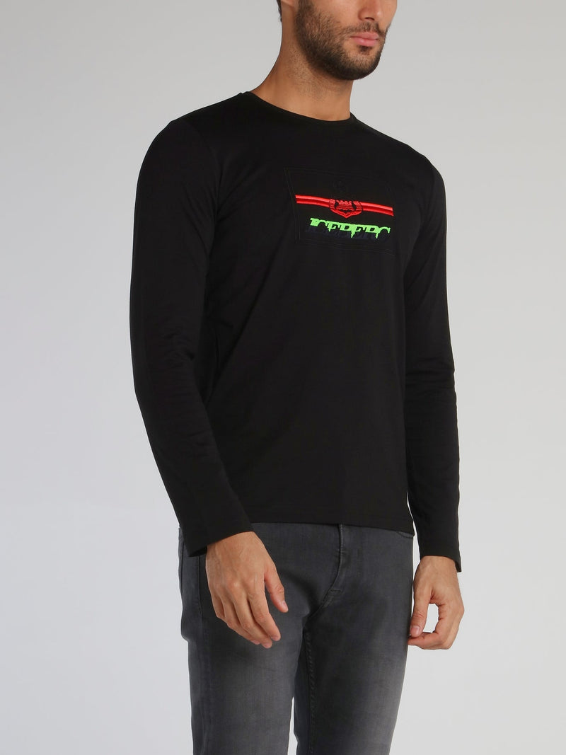 Black Long Sleeve With Embroidered Logo T-Shirt