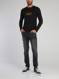 Black Long Sleeve With Embroidered Logo T-Shirt