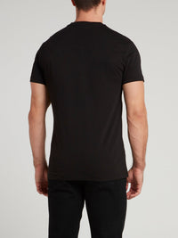 Black Logo Embroidered V-Neck T-Shirt