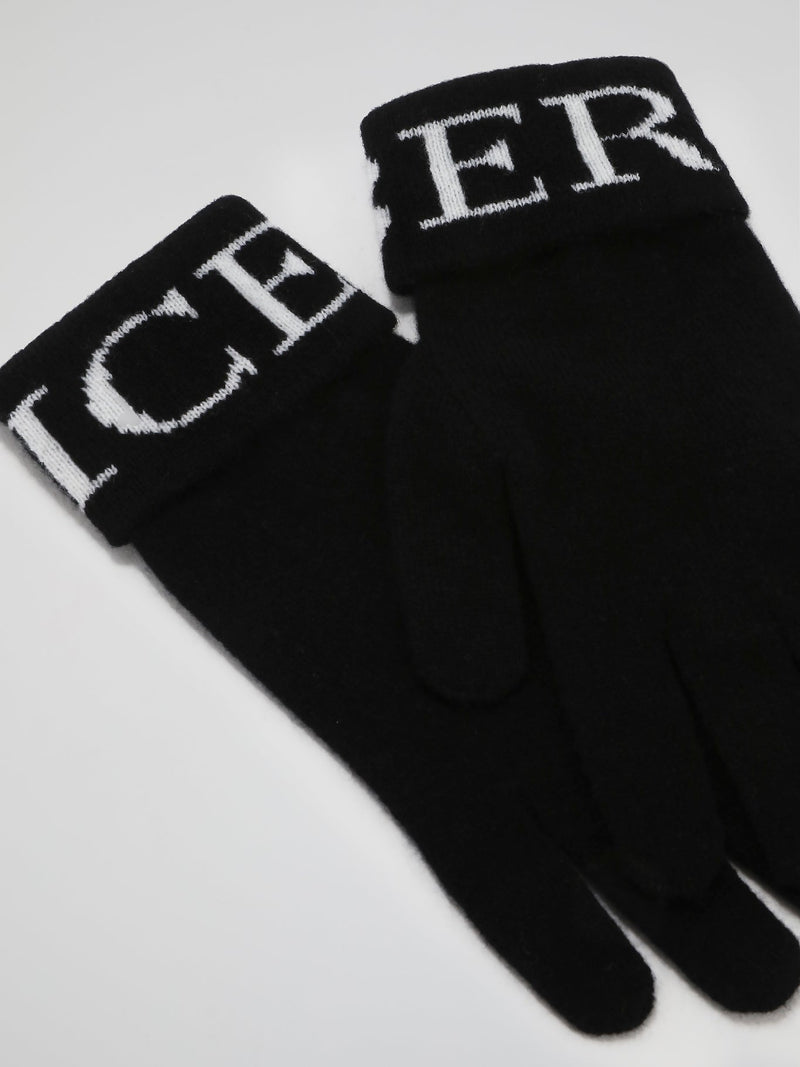 Black Logo Cashmere Knitted Gloves