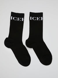 Black Classic Logo High Socks