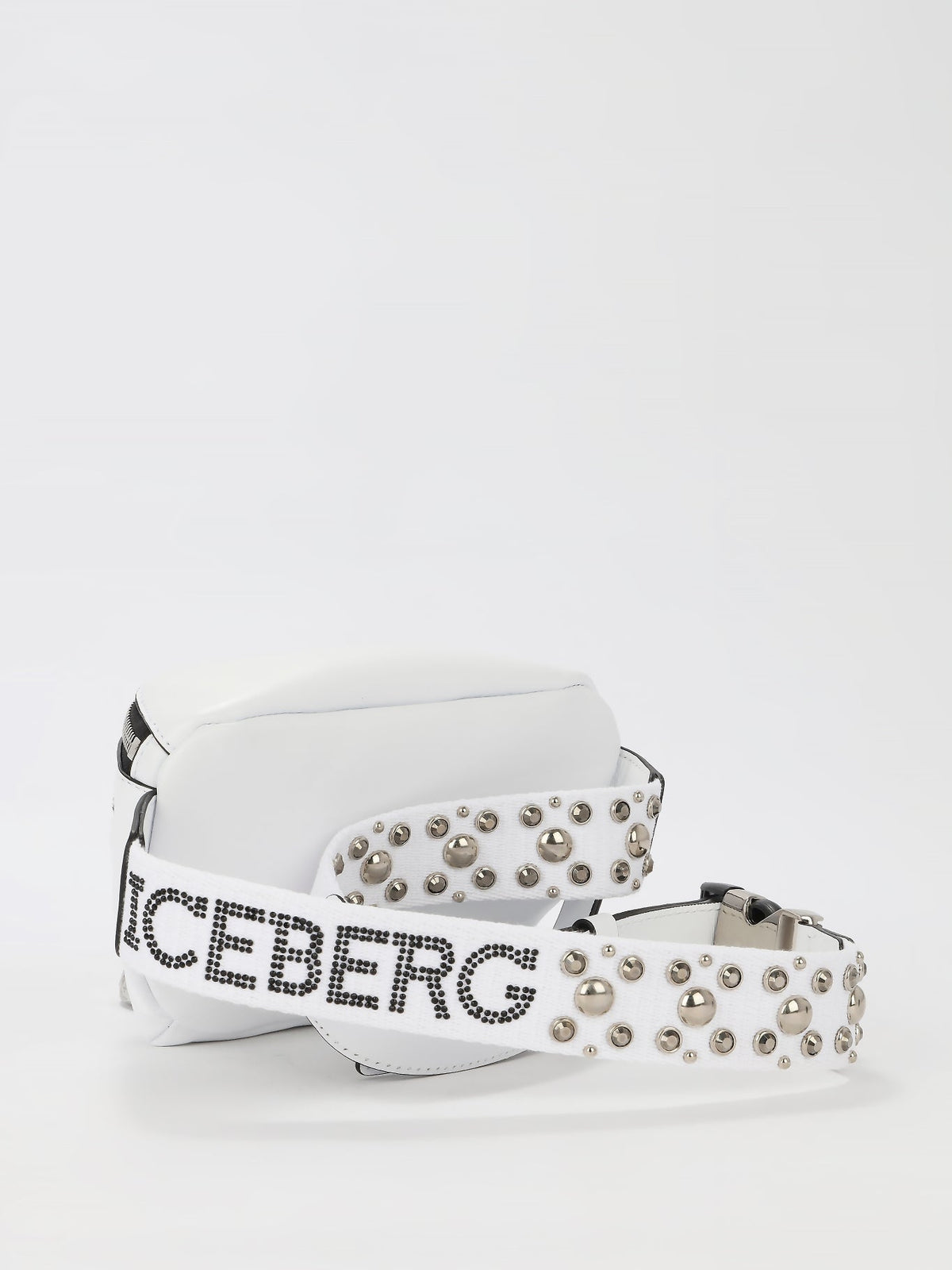 White Studded Strap Leather Belt Bag