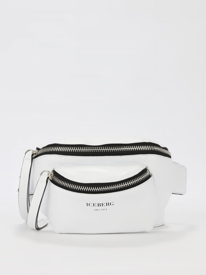 White Studded Strap Leather Belt Bag