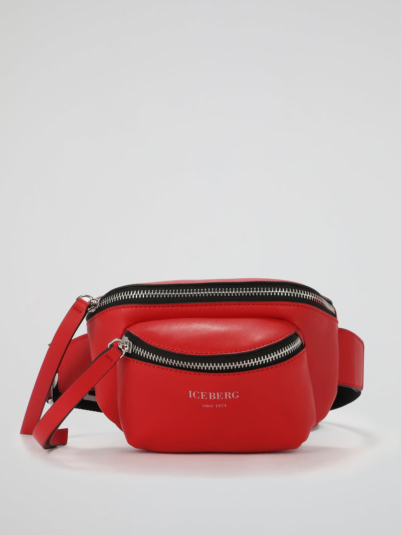 Red Leather Logo Strap Belt Bag