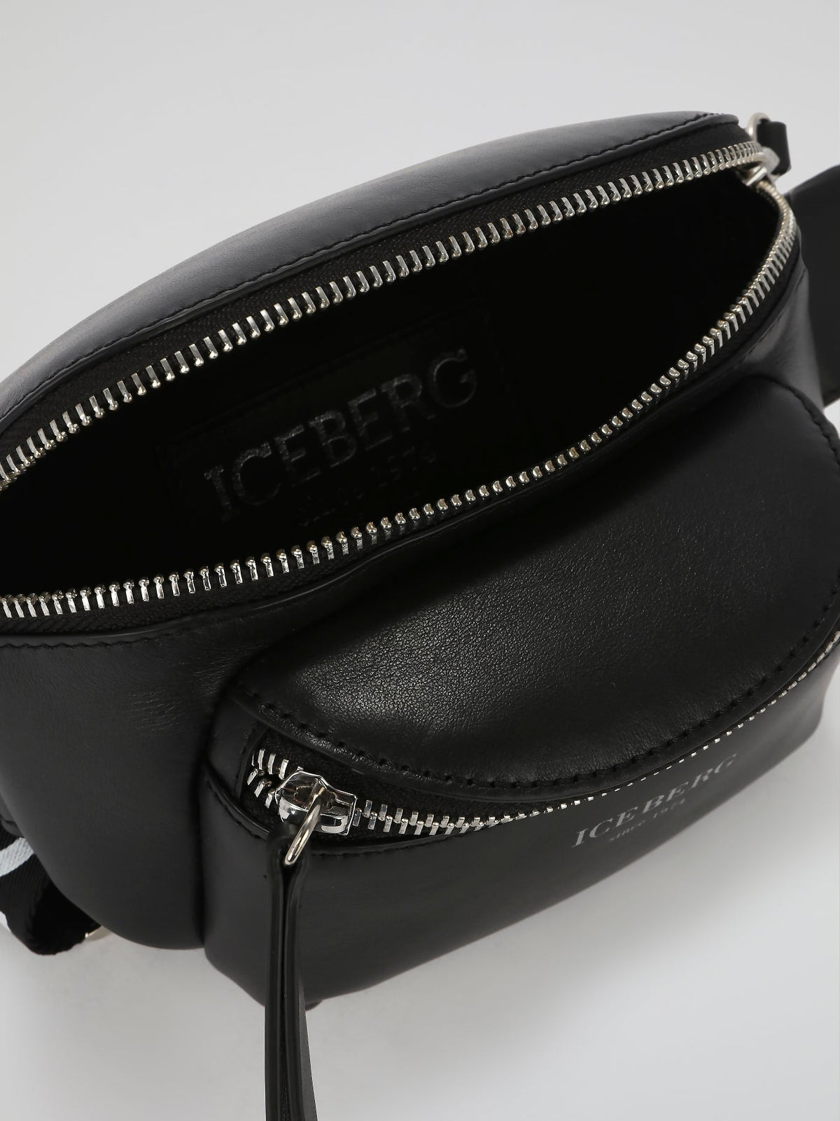 Black Leather Logo Strap Belt Bag