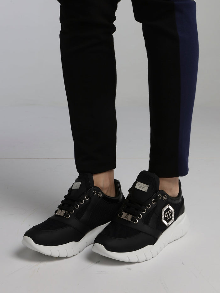 Black Crystal Monogram Mesh Panel Sneakers