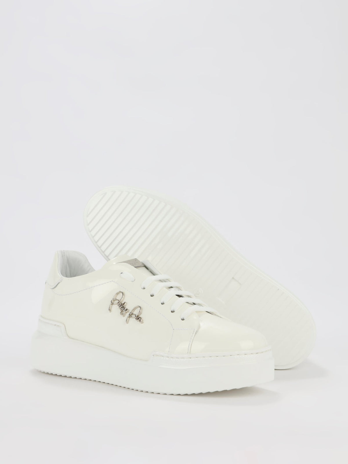 White Patent Leather Platform Sneakers