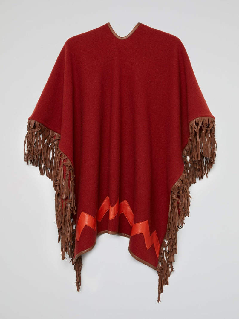 Red Fringe Hem Poncho