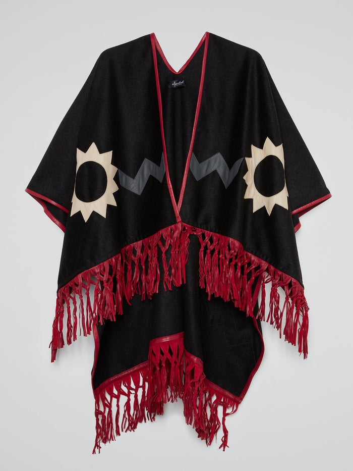 Black Fringe Hem Poncho