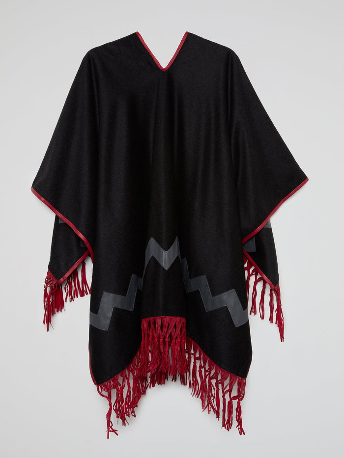 Black Fringe Hem Poncho