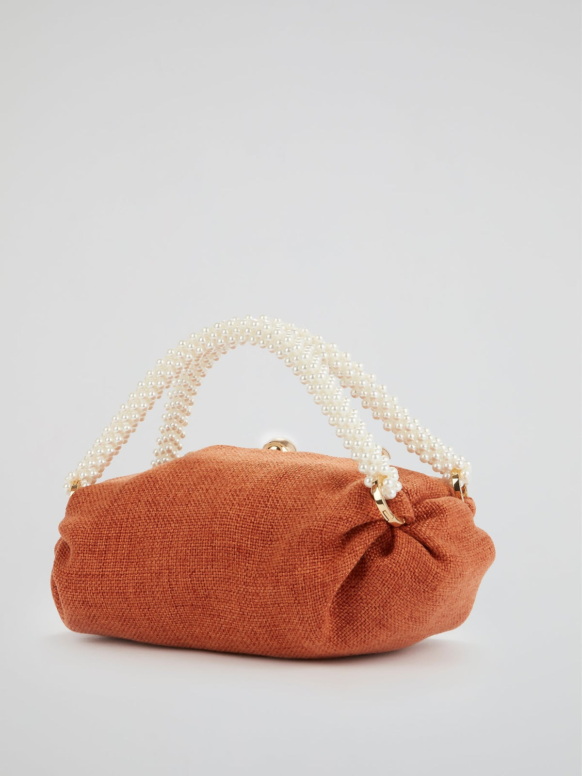 Orange Small Nino Pearl Beaded Handle Tote Bag