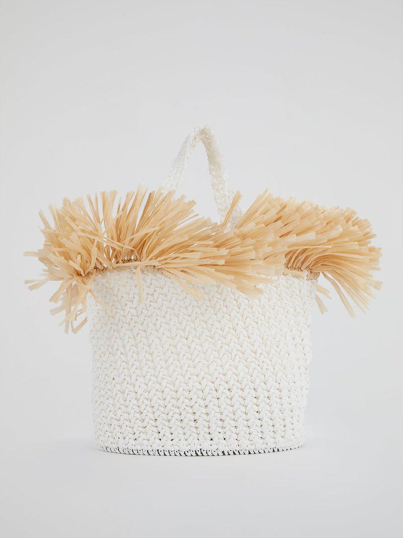 White Malibu Hand Woven Beach Bag