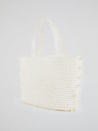 White Malibu Pearl Embellished Beach Bag