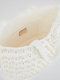 White Malibu Pearl Embellished Beach Bag