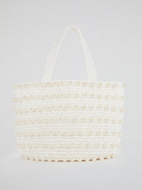 White Malibu Pearl Embellished Beach Bag