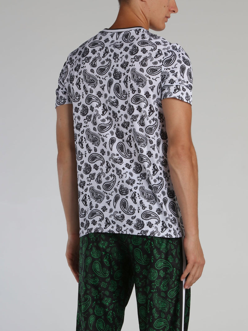 White Paisley Print T-Shirt