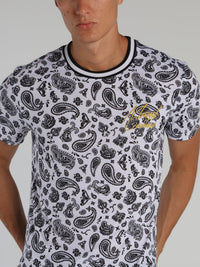 White Paisley Print T-Shirt