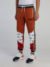 Orange Drawstring Monogram Track Pants