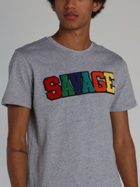 Grey Savage Appliqu��d Logo Crewneck T-shirt