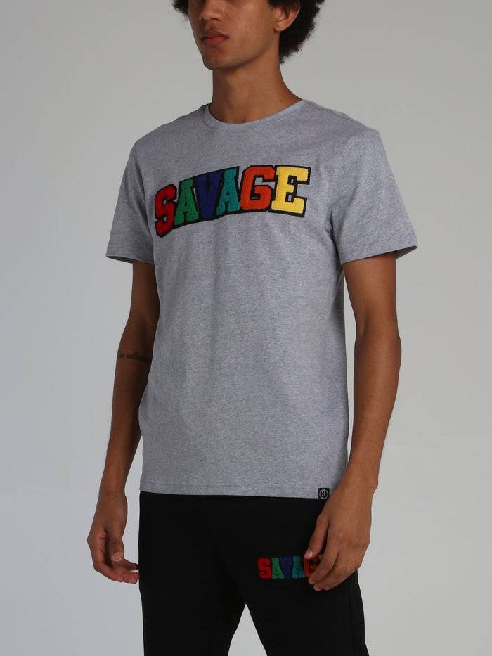 Grey Savage Appliqu��d Logo Crewneck T-shirt